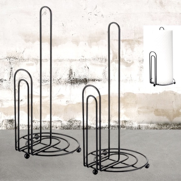 Home Basics Minimalist Wire Paper Towel Holder Dispenser Stand Black Set of 2 . - Picture 1 of 12